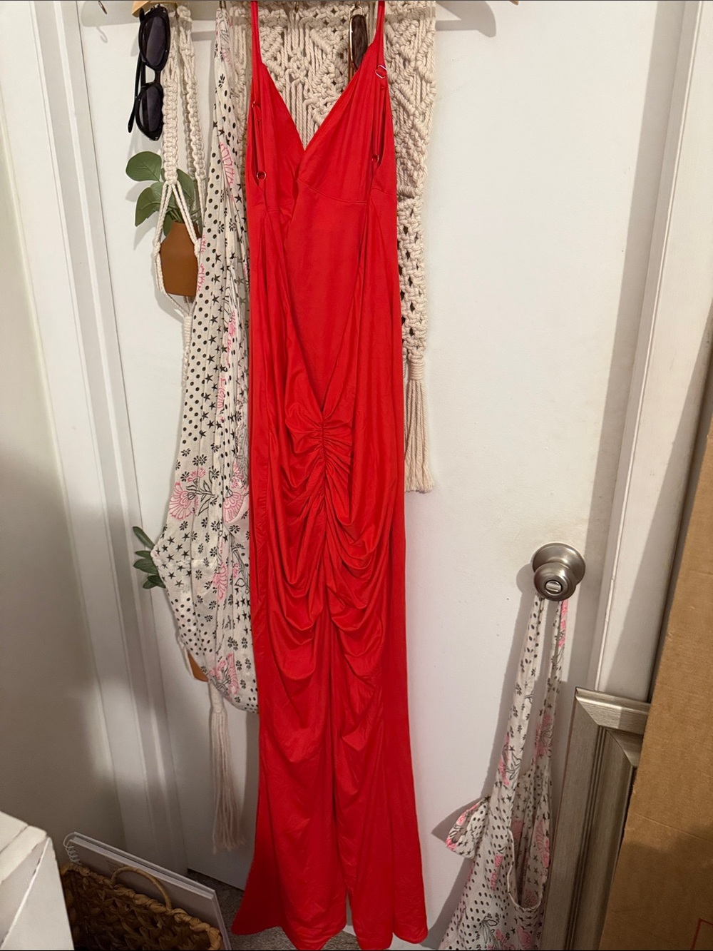 Baby boo Red Prom Maxi Dress - Elegant V-Neck Women's Dress - Picture 2 of 6